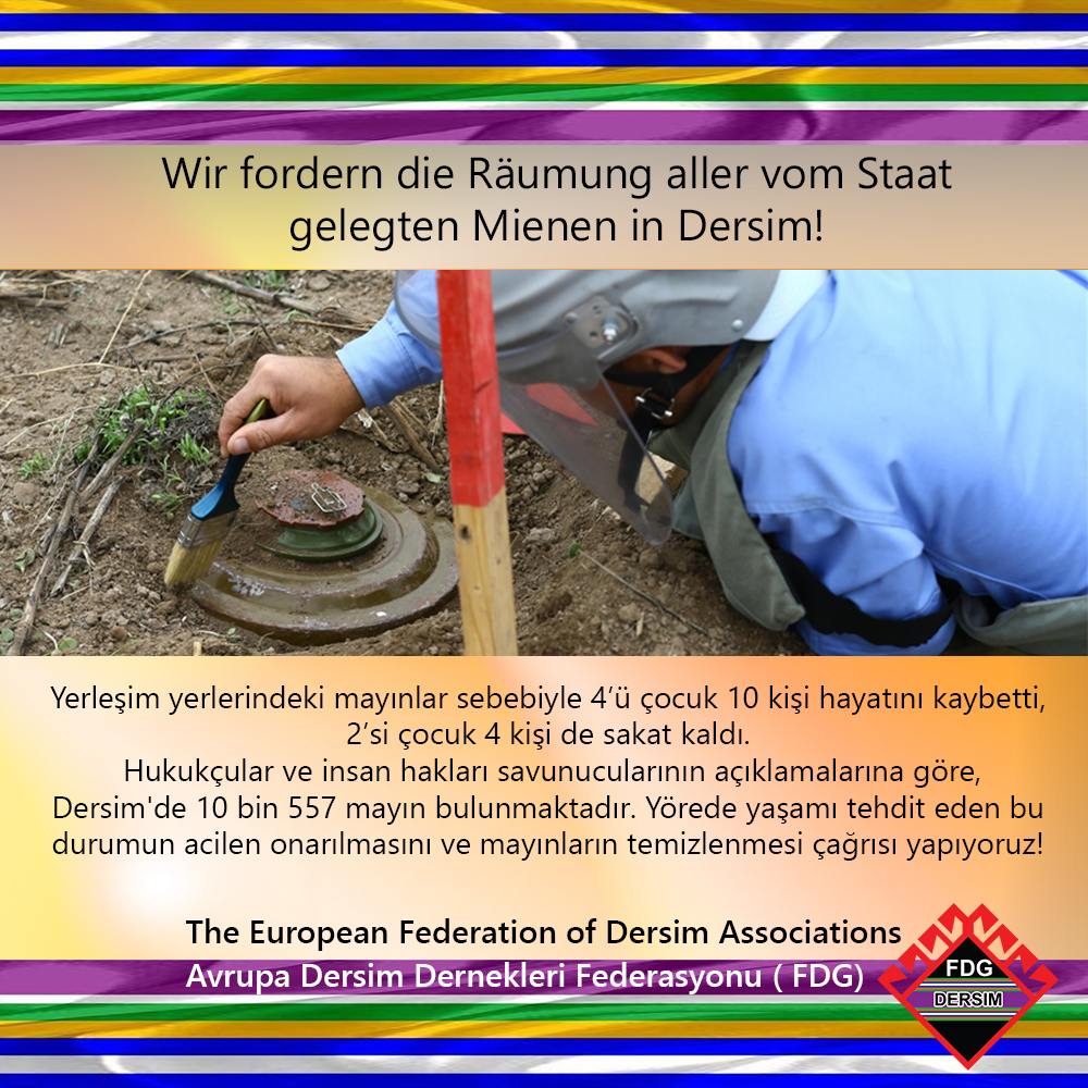 Dersim’de 10 bin 557 mayın bulunmaktadır.